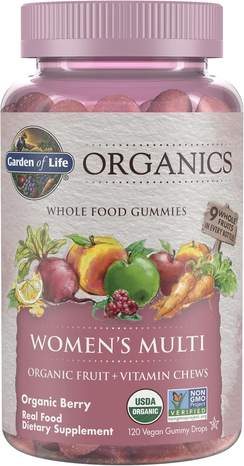 Garden of Life Organics Women's Gummies Vitamins – Multivitamin for Women with Methyl B12, C & D3, USDA Organic, Non-GM, Vegan, Berry Flavour, 120 Gummies - görsel 1