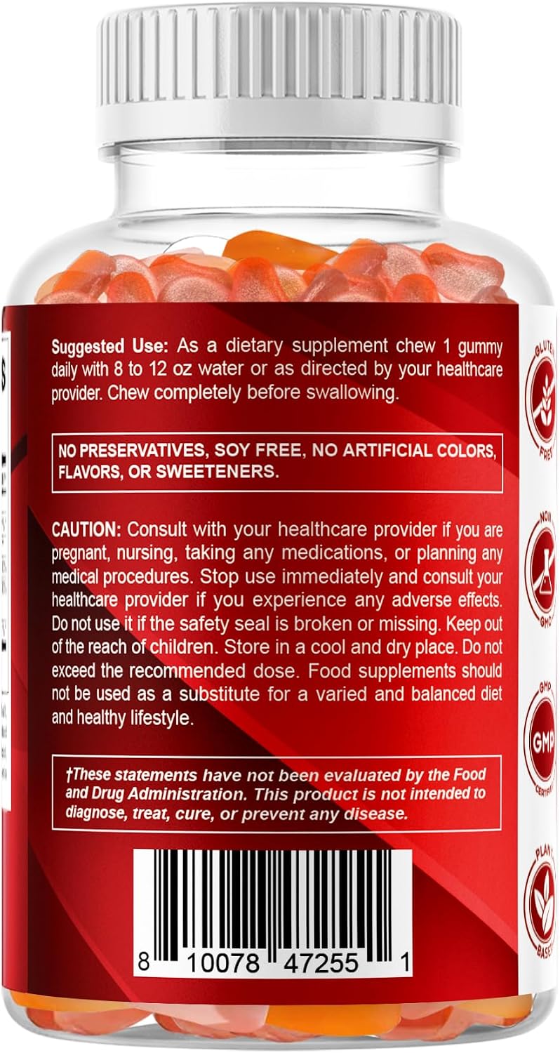 Vitamatic Vitamin A 25,000 IU Gummies – Sugar-Free Retinyl Palmitate – 1 Daily Gummy, 120 Servings – Natural Strawberry Flavour – Pectin Based – 120 Count - görsel 9