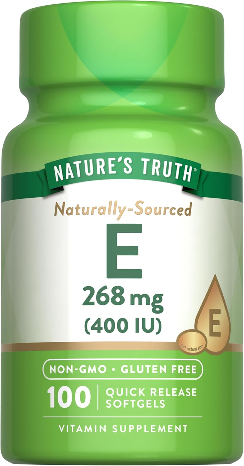 Nature's Truth Vitamin E 400 IU Softgels (268mg, 100 Count) - Non-GMO & Gluten-free Food Supplement - görsel 1