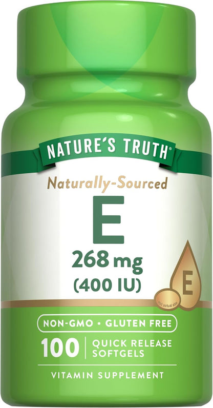Nature's Truth Vitamin E 400 IU Softgels (268mg, 100 Count) - Non-GMO & Gluten-free Food Supplement