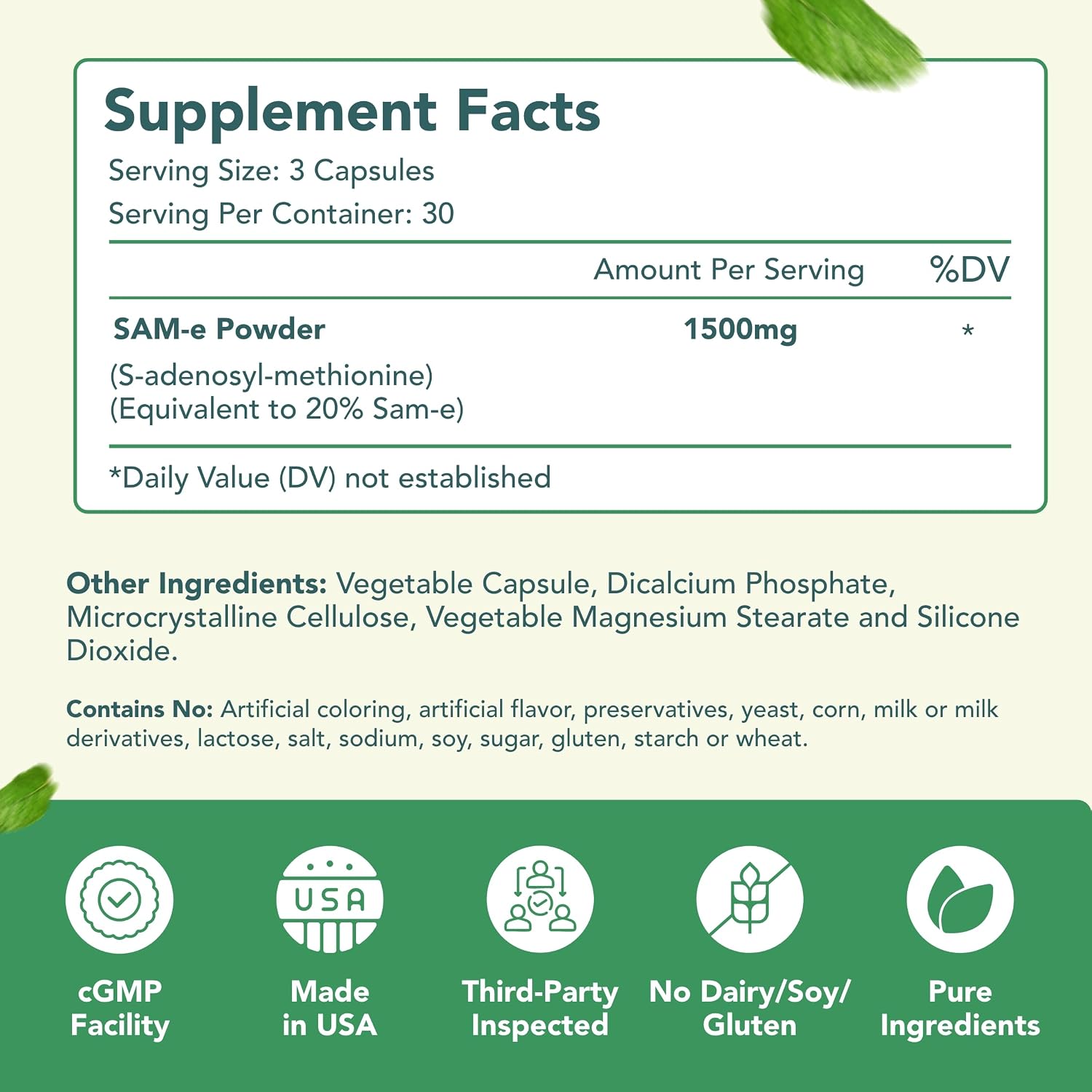 HealthyWayRx SAM-e 1500mg Capsules – High Strength S-Adenosyl-L-Methionine for Joint, Brain and Mood Support – Non-GMO, High Absorption (90 Capsules) - görsel 2