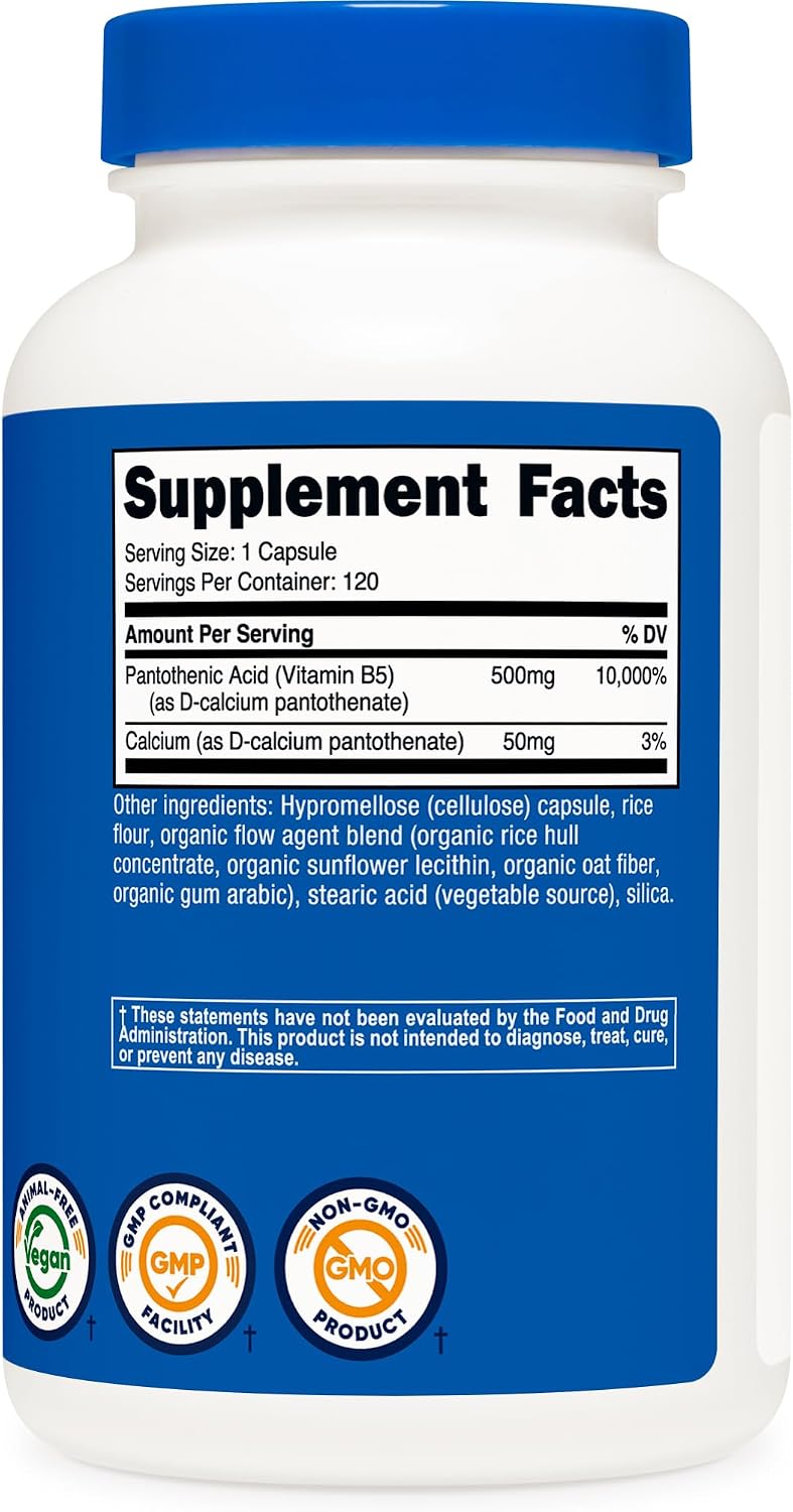 Nutricost Pantothenic Acid (Vitamin B5) 500mg, 120 Capsules - görsel 5