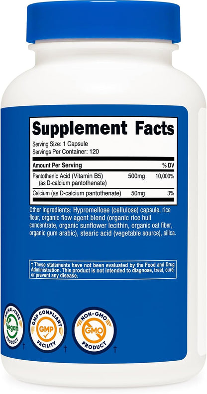 Nutricost Pantothenic Acid (Vitamin B5) 500mg, 120 Capsules