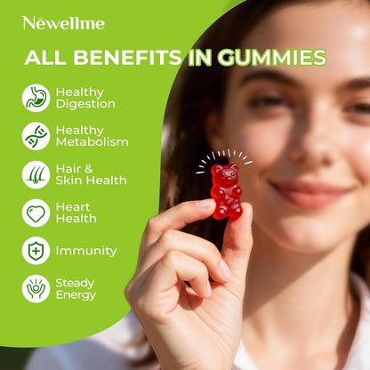 NEWELLME ACV Gummies with The Mother & B12 – Sugar Free, Great Tasting Vegan Gummies for Digestion, Metabolism & Daily Energy Support, 90 Count