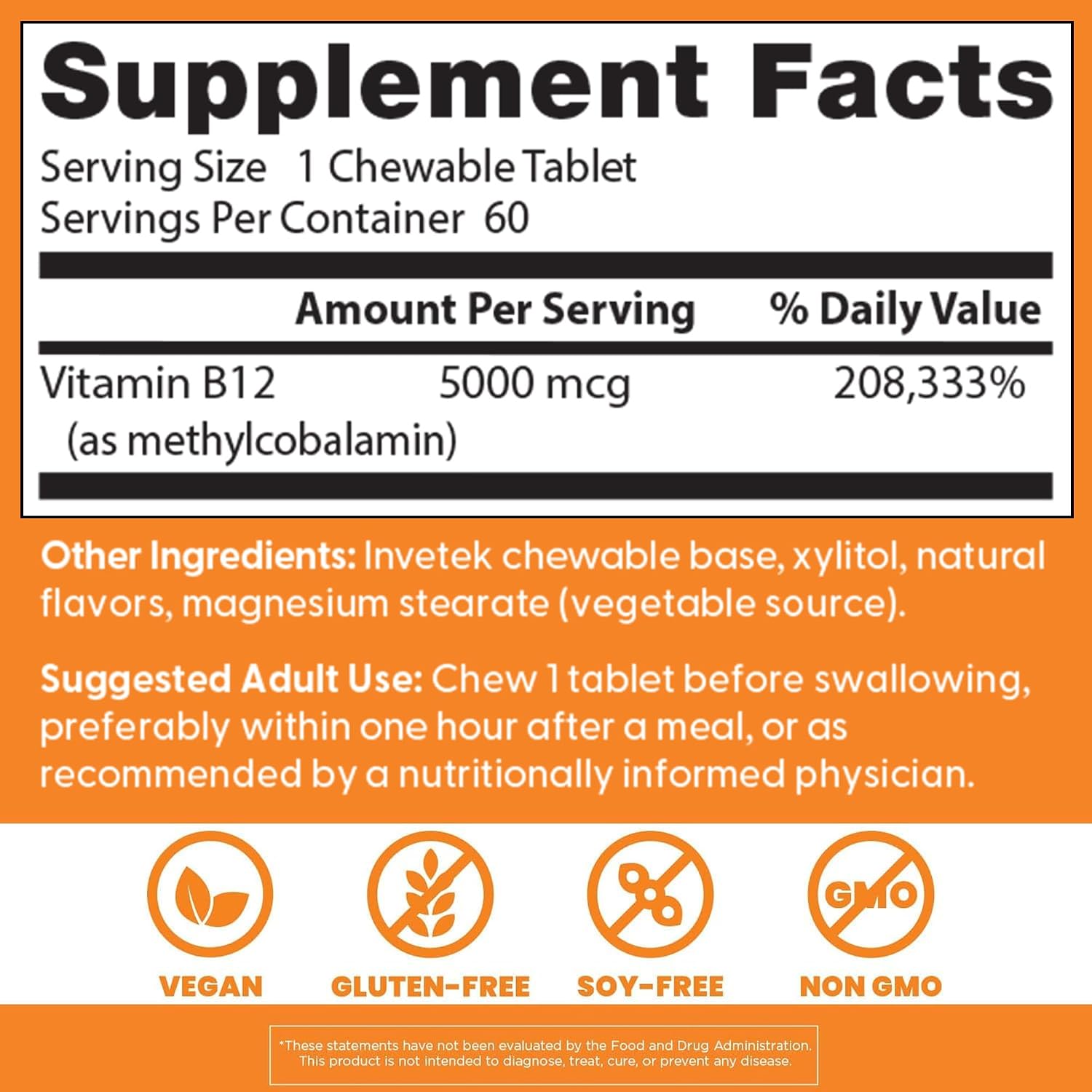 Doctor's Best Chewable Vitamin B12 Methylcobalamin - 5000 mcg, Vegan, Gluten-free, Non GMO, Mixed Berries Flavour - 60 Chewable Tablets - görsel 2