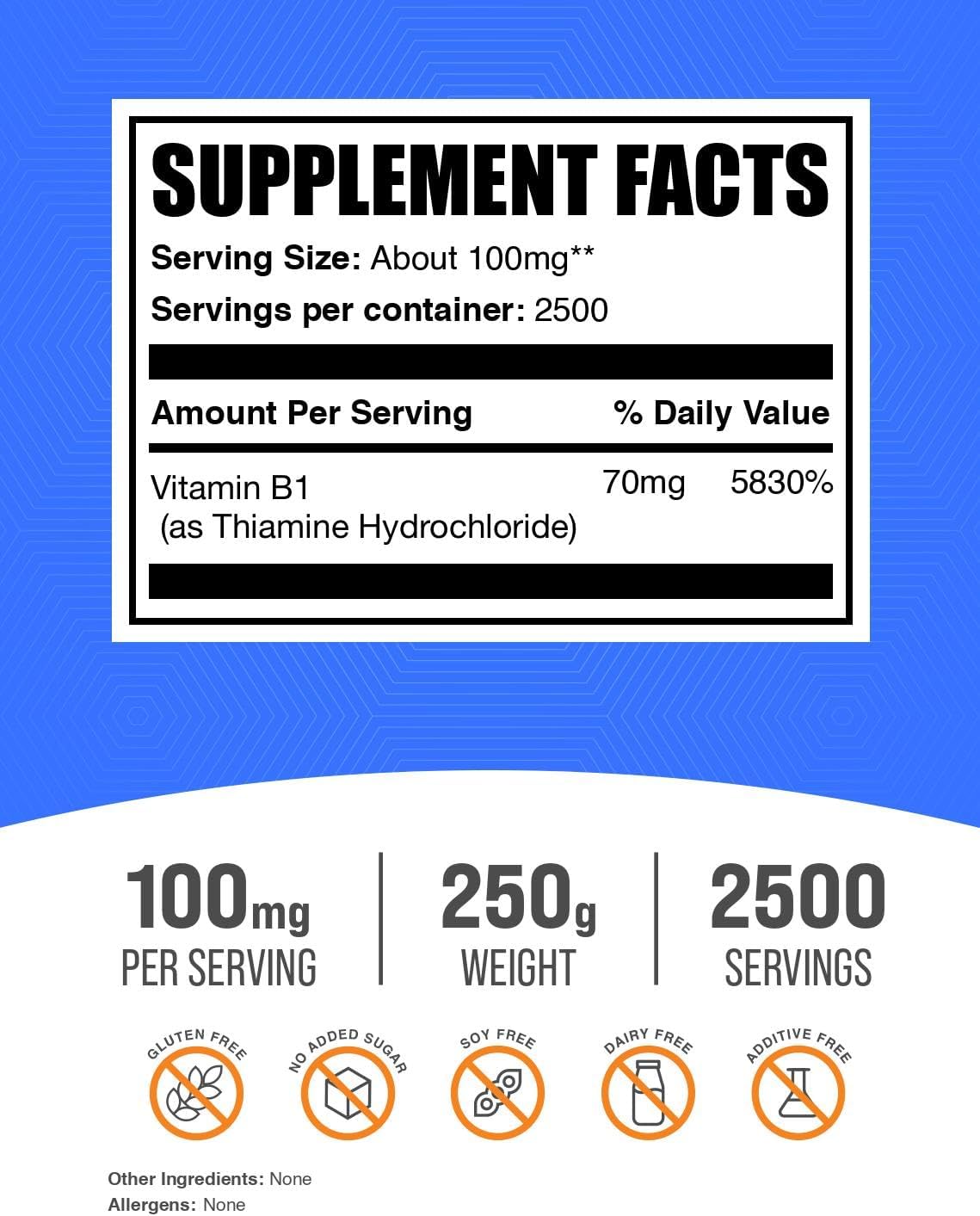 BulkSupplements Thiamine HCl Powder – Thiamine Hydrochloride, 100 mg per serving, 250 g - görsel 2