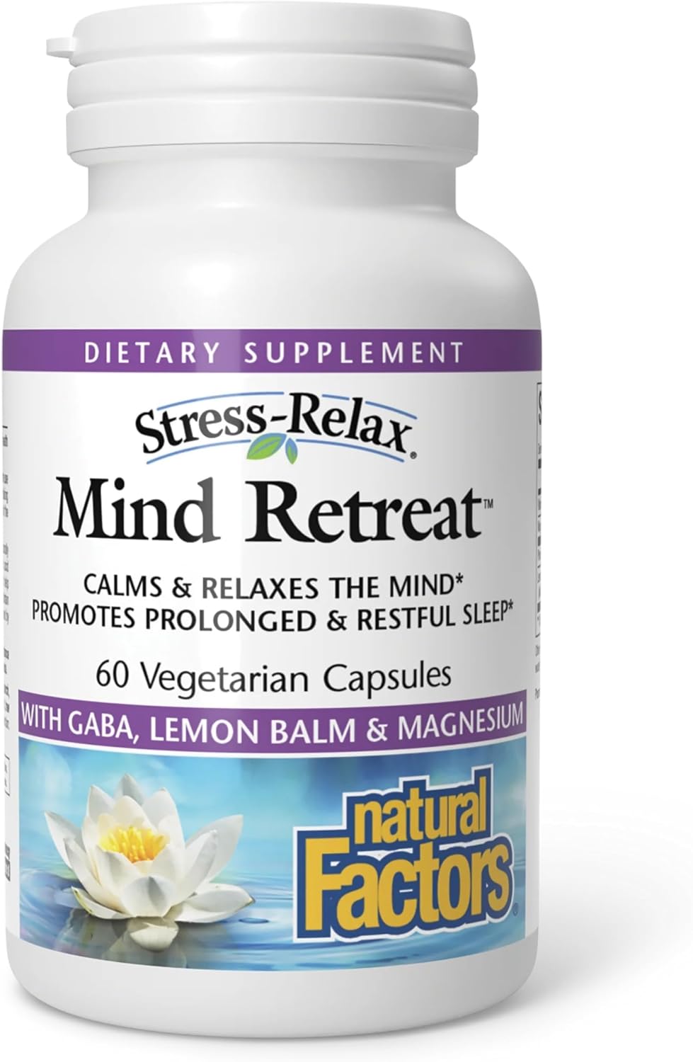 Natural Factors Mind Retreat - Supplement for Relaxation - PharmaGABA with Magnesium Glycinate, Lemon Balm Extract & Vitamin B6 - Non-GM - 60 Vegetarian Capsules (60 Servings) - görsel 1