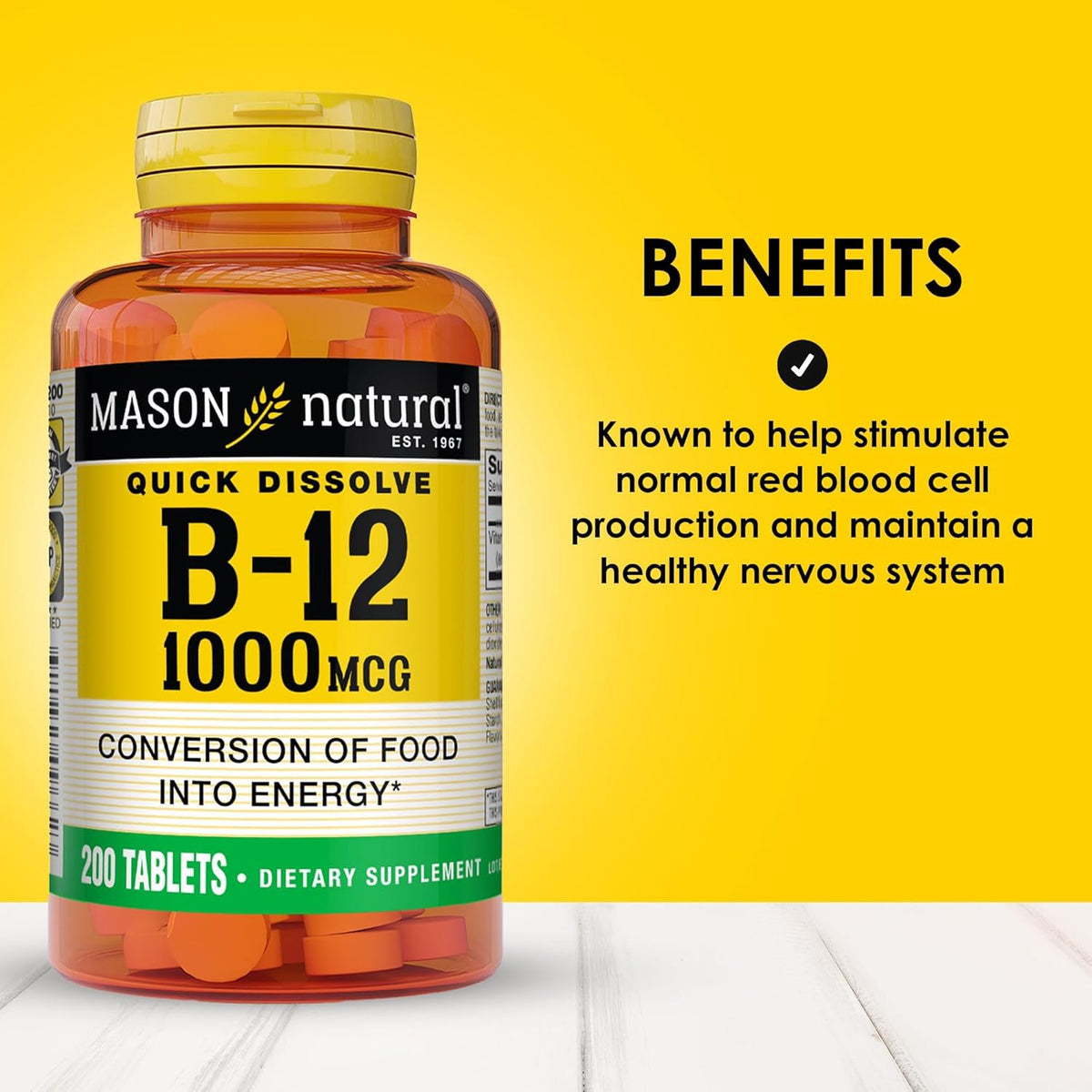 Mason Natural Vitamin B12 1000 mcg Quick Dissolve Tablets, 200 Count - görsel 2