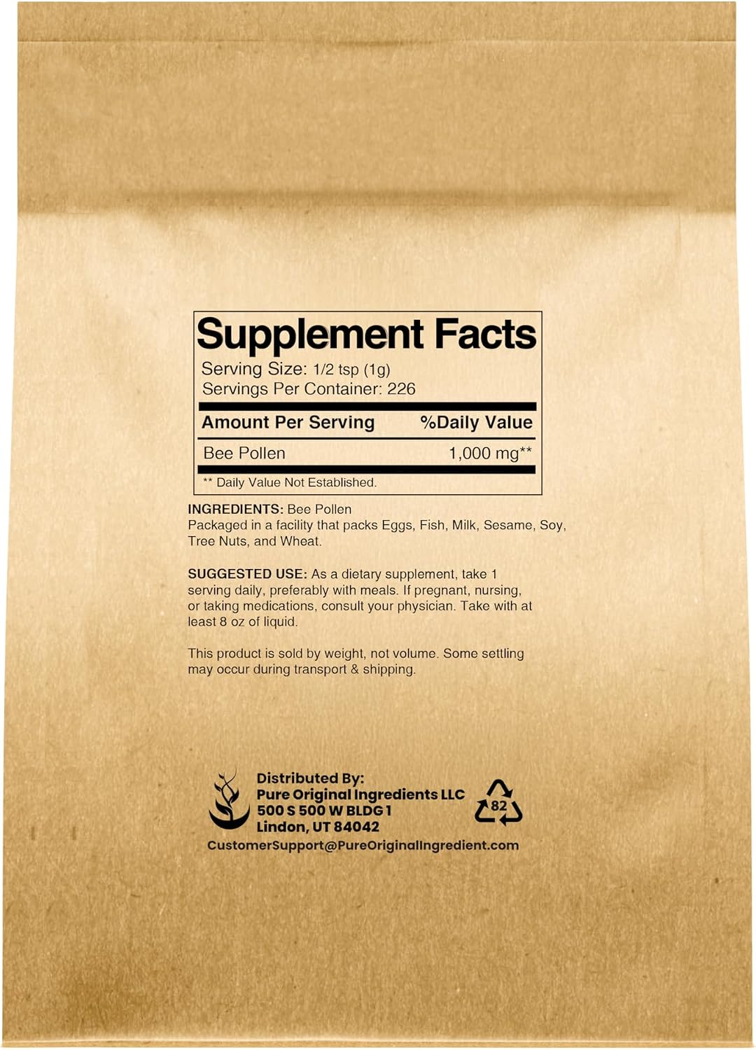PURE ORIGINAL INGREDIENTS Bee Pollen, 8 oz (227g), No fillers, Undiluted Supplement - görsel 2