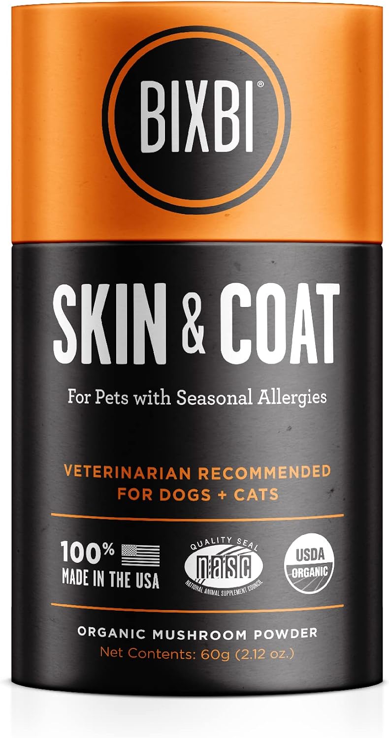 BIXBI Dog & Cat Skin & Coat Support, 2.12 oz (60 g) - All Natural Organic Pet Superfood - Daily Mushroom Powder Supplement - görsel 1
