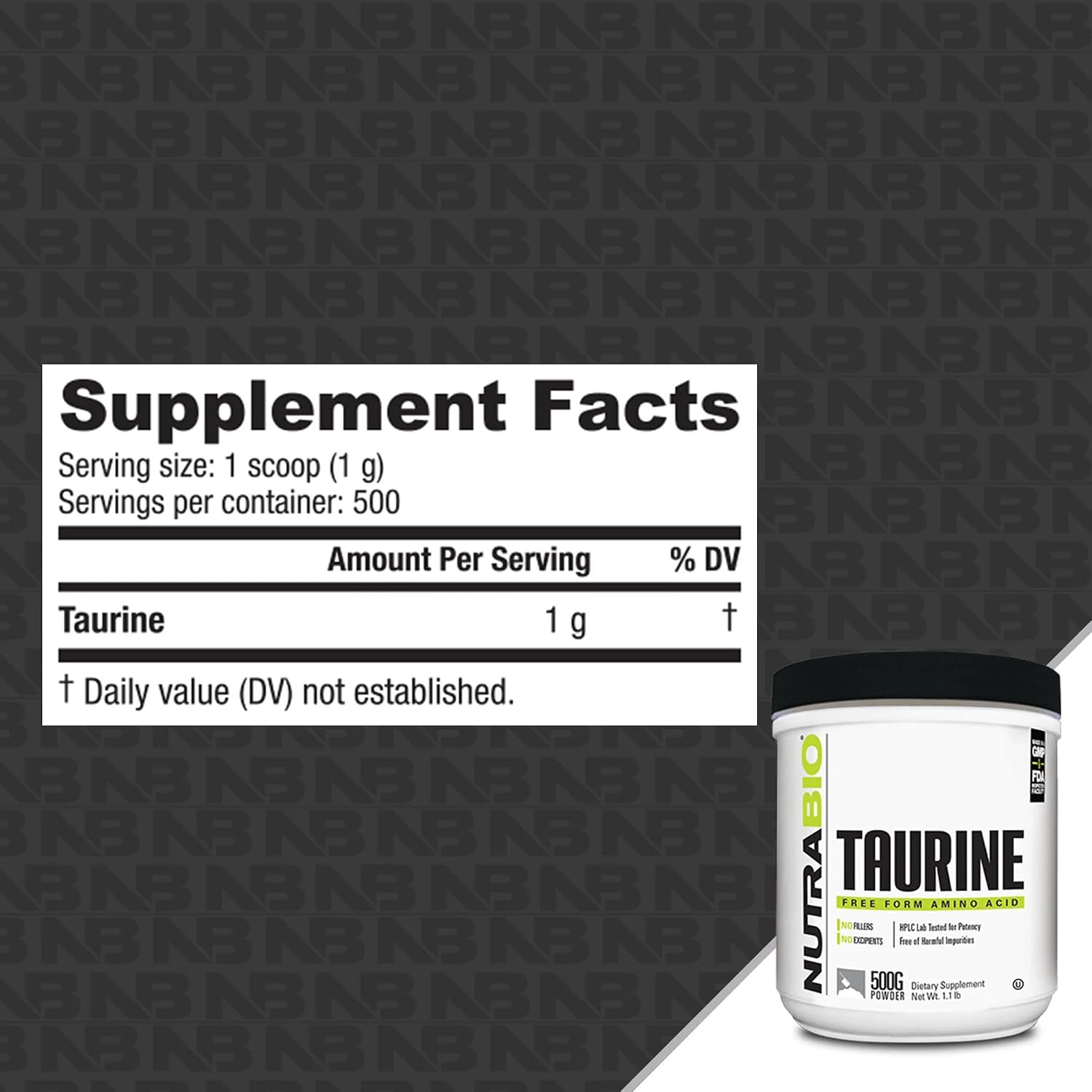 NutraBio Taurine Powder 500g | Pure Free-Form L-Taurine Amino Acid Supplement | Supports Cellular Health, Energy, and Wellness | Non-GMO, USP Grade - görsel 2