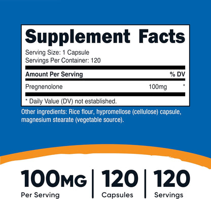 Nutricost Pregnenolone 100mg, 120 Capsules - Non-GM, Gluten-free, Vegetarian