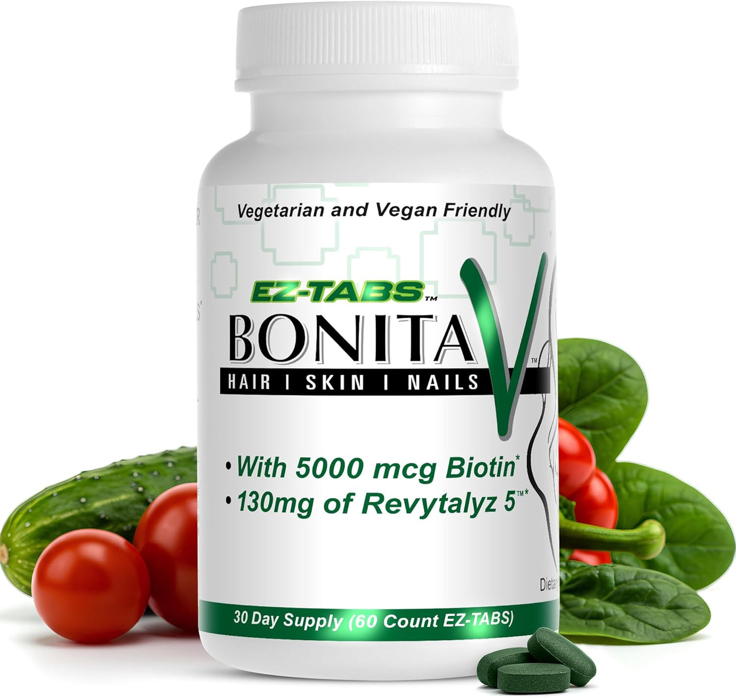 Essential Source Bonita V - Hair, Skin and Nails Vitamins with 5000 mcg Biotin, 60 Vegan Tablets - görsel 1