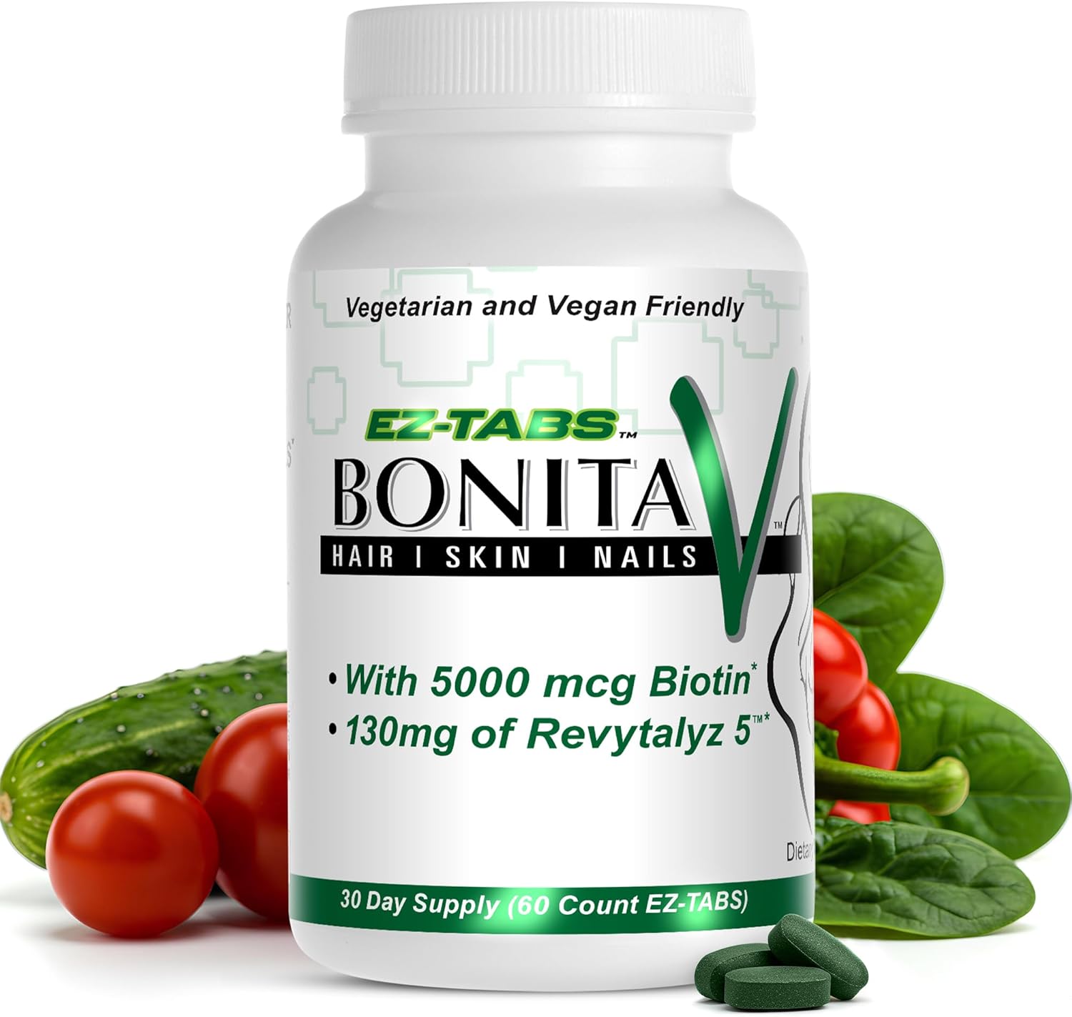Essential Source Bonita V - Hair, Skin and Nails Vitamins with 5000 mcg Biotin, 60 Vegan Tablets - görsel 1