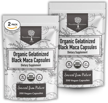 Organic Gelatinised Black Maca – 4x Bioavailability, 200 Vegan Capsules (1000mg)