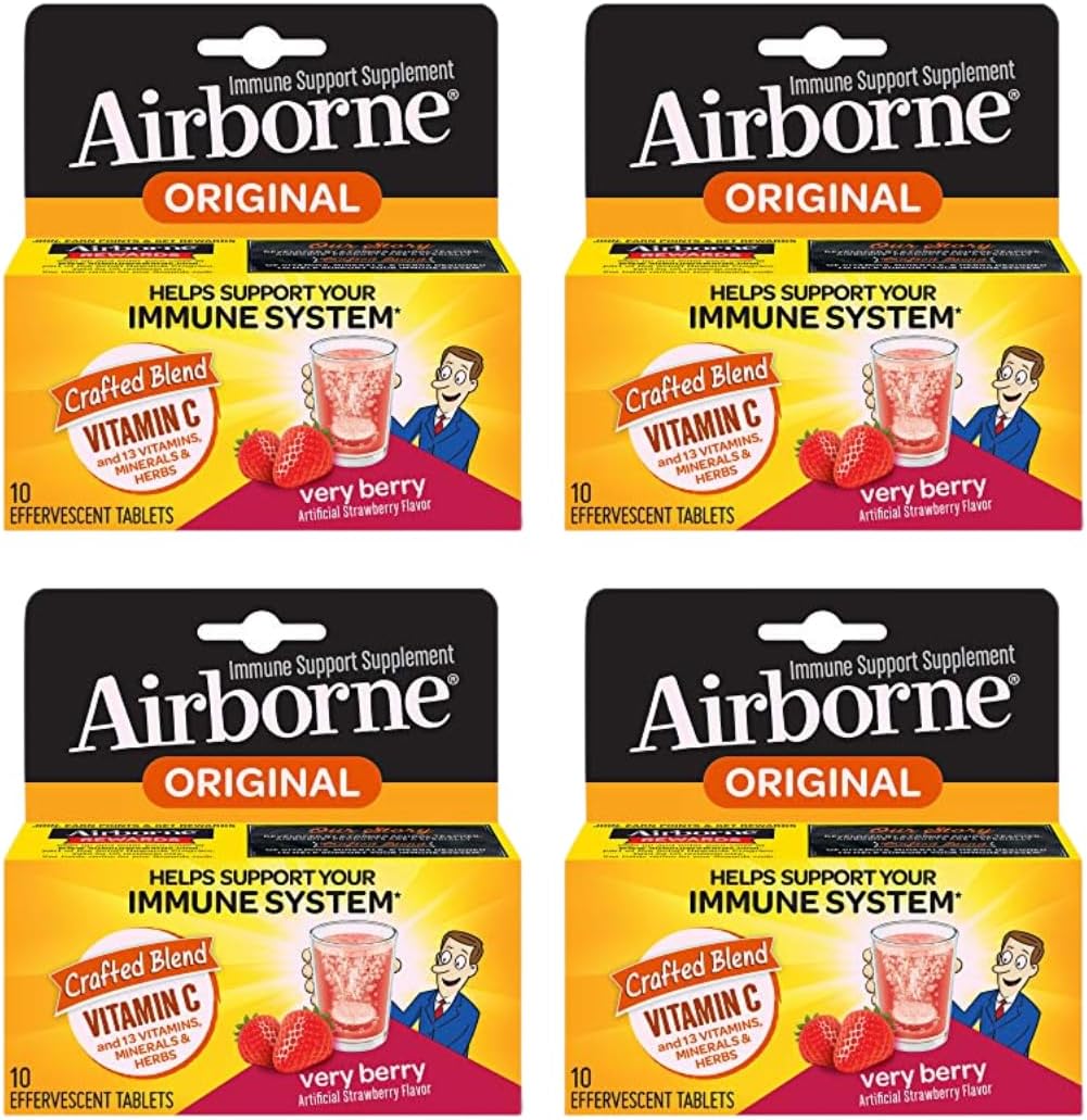 Airborne Very Berry Effervescent Tablets - Immune Support with 1000mg Vitamin C, 40 Tablets (Pack of 4) - görsel 1