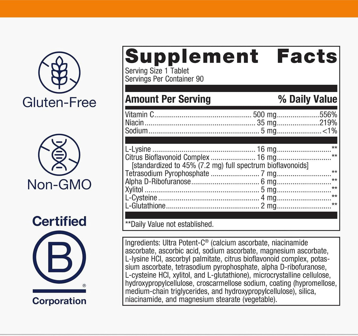 Metagenics Ultra Potent-C 500 - Buffered Vitamin C Supplement for Immune Support, Antioxidant Defence & Collagen Formation - Gentle on the Stomach, Non-GMO, Gluten-Free - 90 Tablets - görsel 4