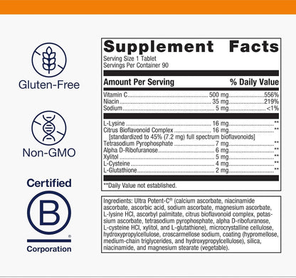 Metagenics Ultra Potent-C 500 - Buffered Vitamin C Supplement for Immune Support, Antioxidant Defence & Collagen Formation - Gentle on the Stomach, Non-GMO, Gluten-Free - 90 Tablets