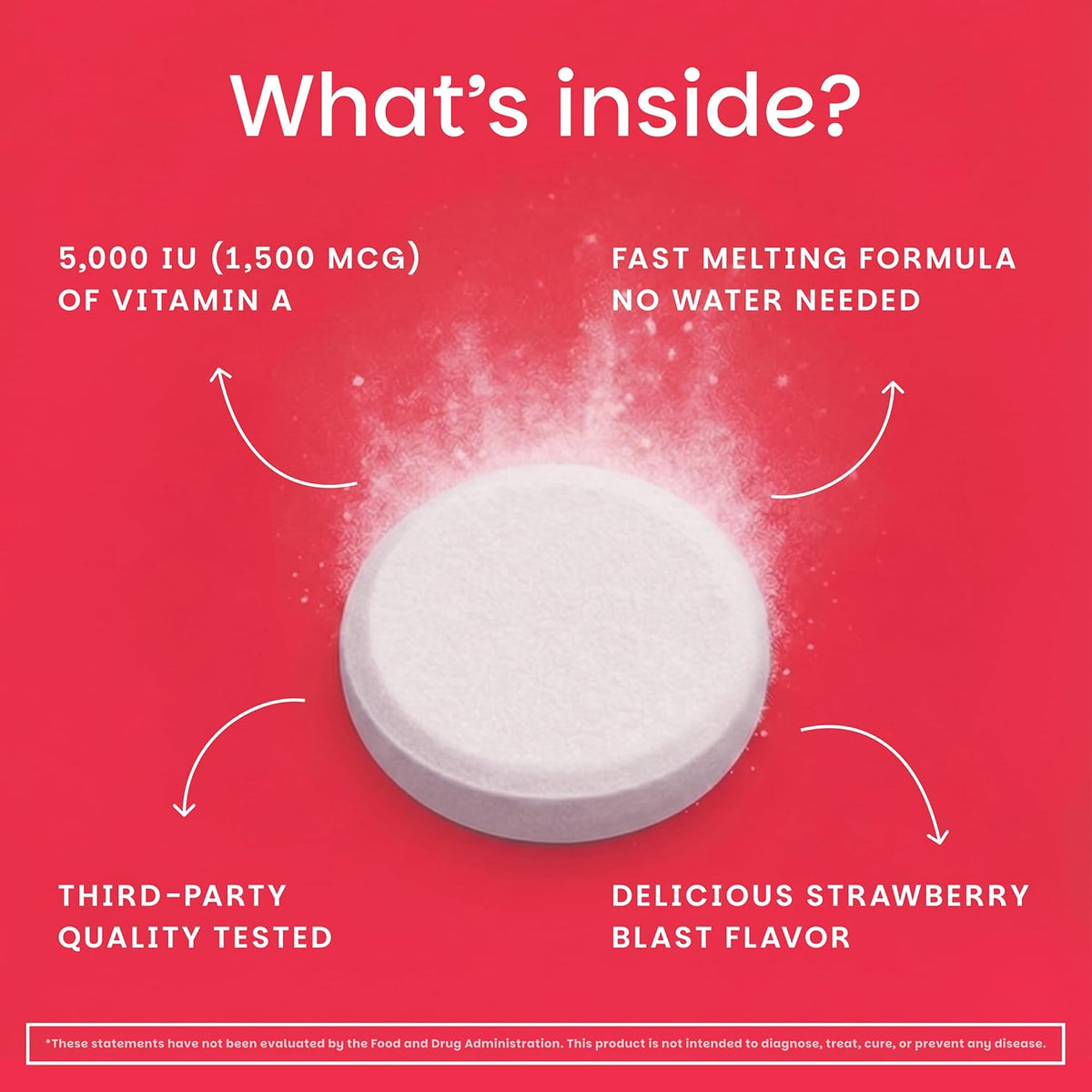 EZ Melts Vitamin A - Strawberry Blast - 60 Dissolvable Tablets - görsel 4