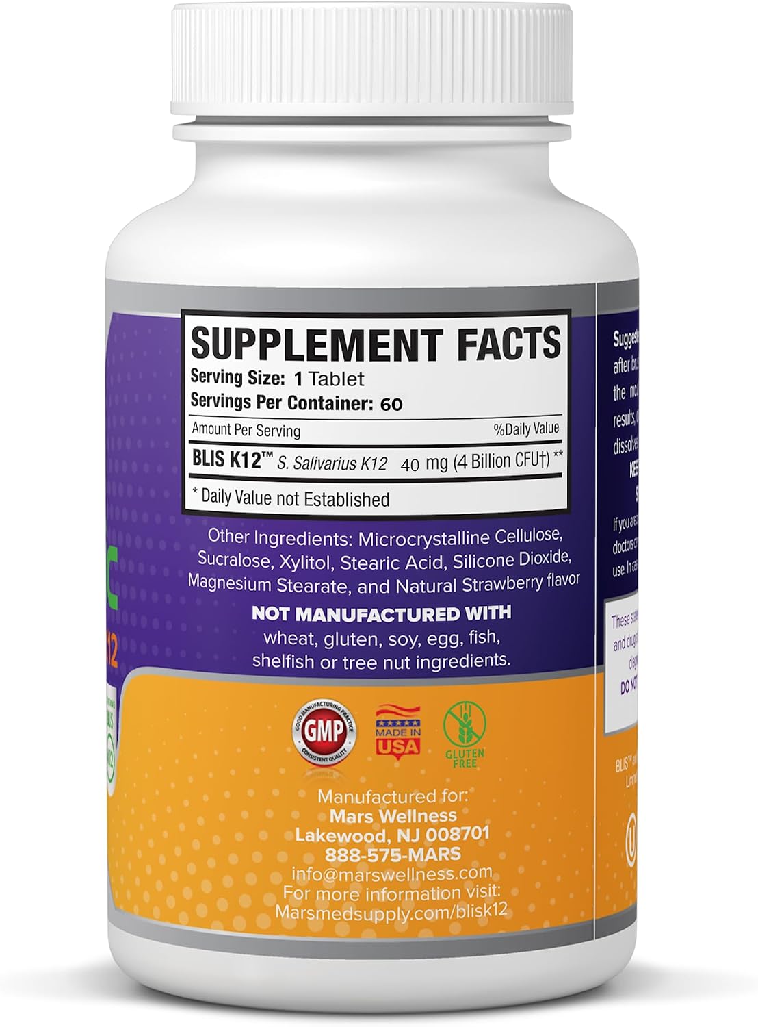 Mars Wellness Oral Probiotic Supplement with BLIS K12 – 4 Billion CFU – Dairy-free – 60 Lozenges - görsel 2