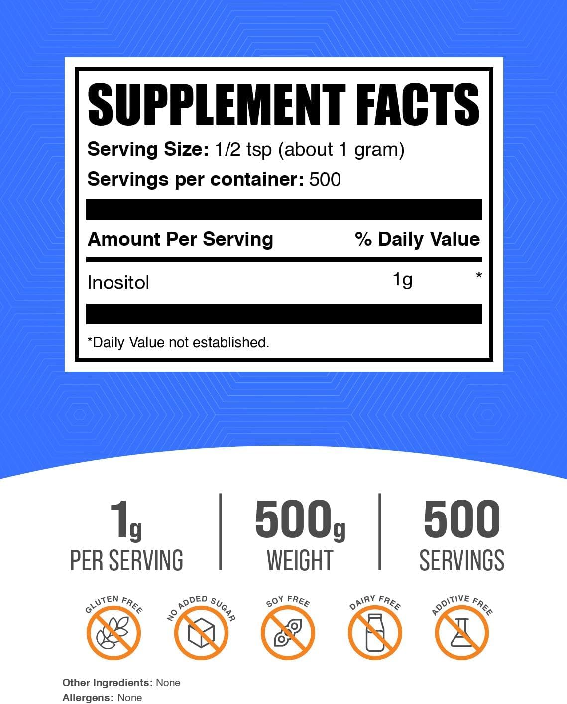 BulkSupplements.com Inositol Powder - Myo-Inositol Supplement, Unflavoured, 500g - görsel 2