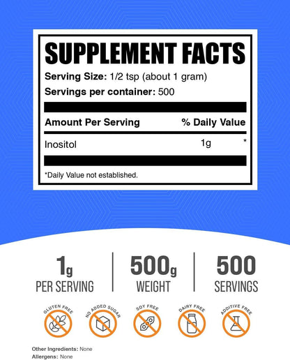 BulkSupplements.com Inositol Powder - Myo-Inositol Supplement, Unflavoured, 500g