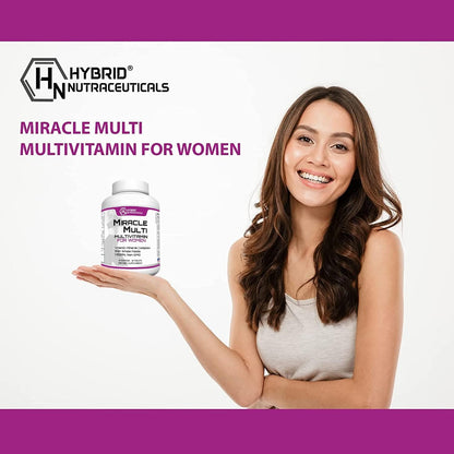 MiracleMulti Women's Multivitamin with Probiotics, Biotin, Folic Acid, Enzymes & Fruit/Vegetable Blend, 60 Capsules (Non-GMO)