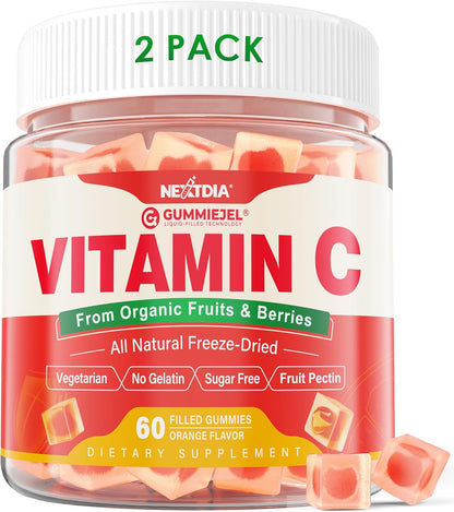 Nextdia Organic Vitamin C Gummies 120mg - Sugar Free Whole Food Immune Support - 60 Sweets