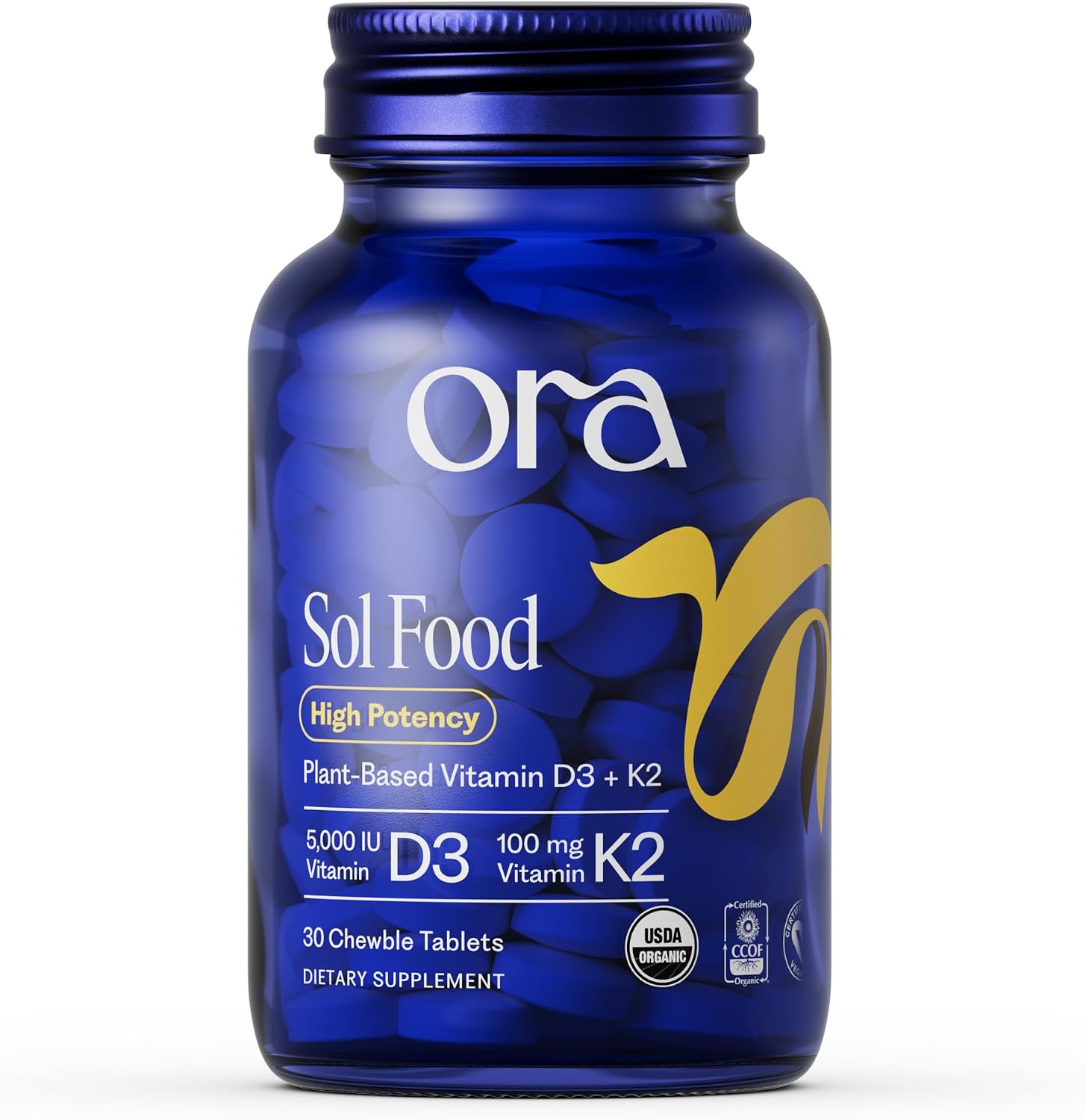 Ora Organic Vitamin D3 5000IU + K2 - Vegan Chewable Tablets (30 Count) - görsel 1