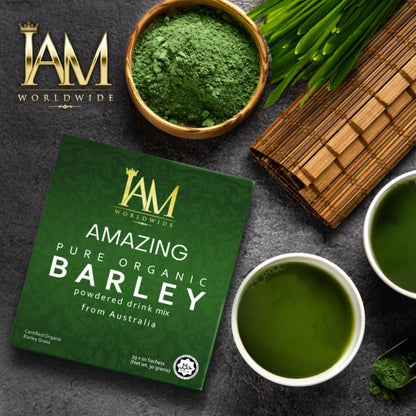 IAM Amazing Pure Organic Barley Powder Drink - Barley Green Natural Blend (10 Sachets)