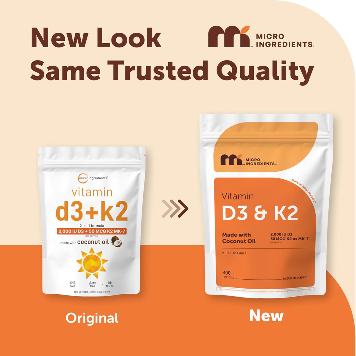 Micro Ingredients Vitamin D3 2,000 IU + K2 MK-7 50 mcg, 300 Softgels | Made with Coconut Oil | 2-in-1 Formula | Easy to Swallow, Non-GMO - görsel 2