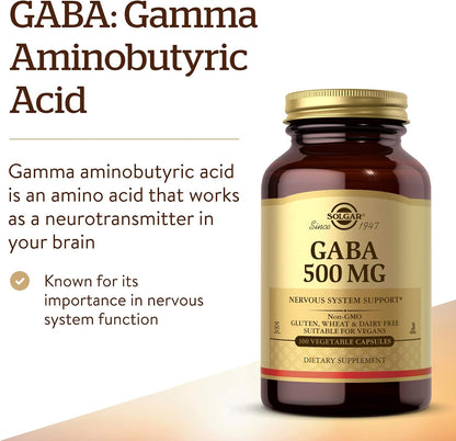 Solgar GABA 500 mg, 100 Vegetable Capsules – Relaxation & Nervous System Support