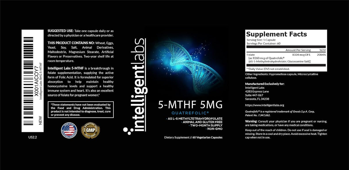 5-MTHF Methylfolate 5mg, Quatrefolic® for MTHFR Support, 60-Day Supply - görsel 7