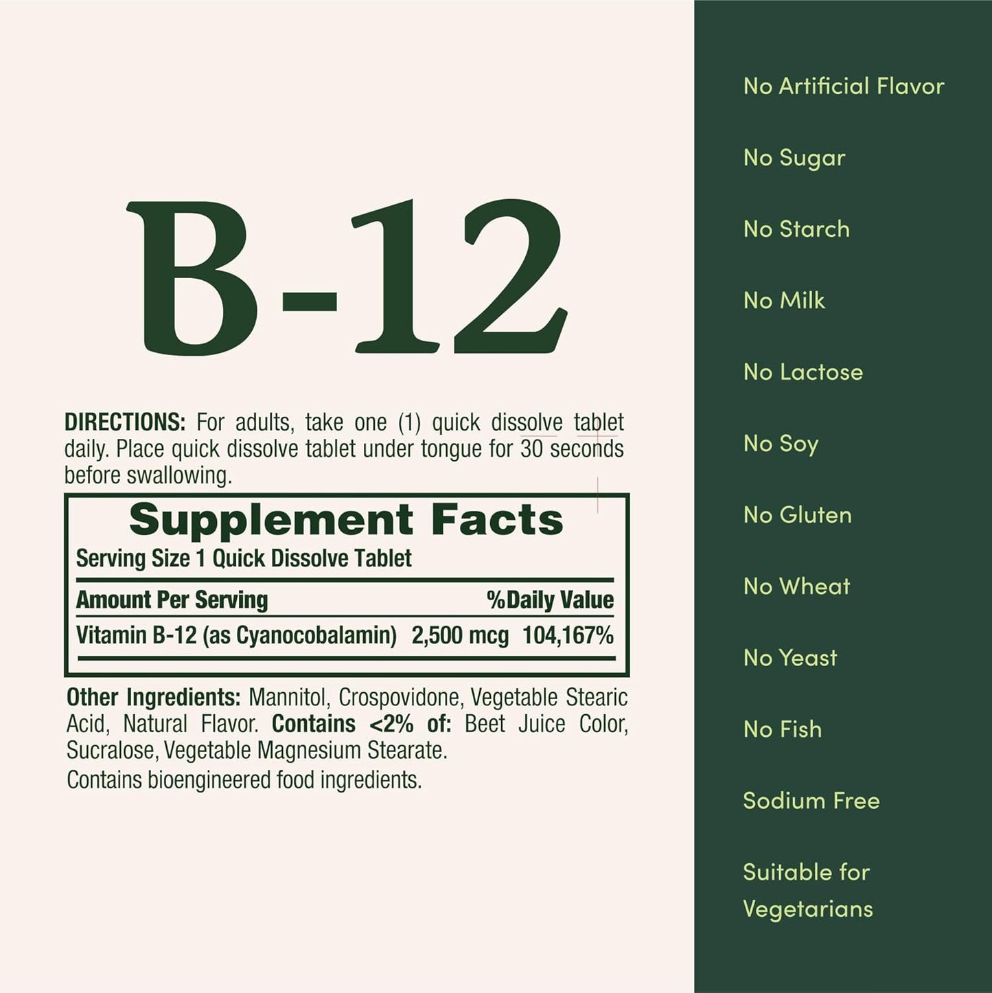Nature's Bounty Vitamin B12 2500 mcg, Cellular Energy Support, for Energy Metabolism, Heart & Nervous System Health, 75 Quick Dissolve Tablets - görsel 5