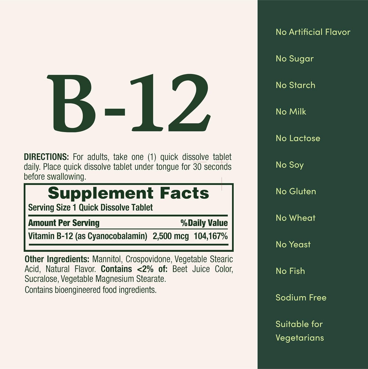 Nature's Bounty Vitamin B12 2500 mcg, Cellular Energy Support, for Energy Metabolism, Heart & Nervous System Health, 75 Quick Dissolve Tablets - görsel 5