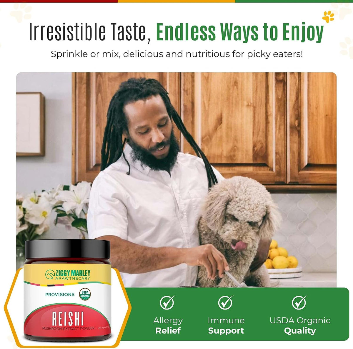 Ziggy Marley's USDA Organic Reishi Mushroom Powder for Dogs & Cats – Fruiting Body Extract, 90g - görsel 3
