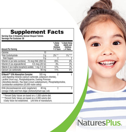NaturesPlus Animal Parade DHA Children's Chewables - Natural Cherry Flavour - 90 Chewable Tablets