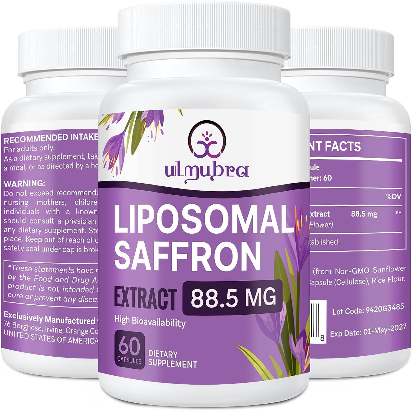 Liposomal Saffron Supplements 88.5 mg, Maximum Absorption, 100% Pure Saffron Extract Capsules for Mood, Energy, Vision and Focus - 60 Vegan Capsules - görsel 1