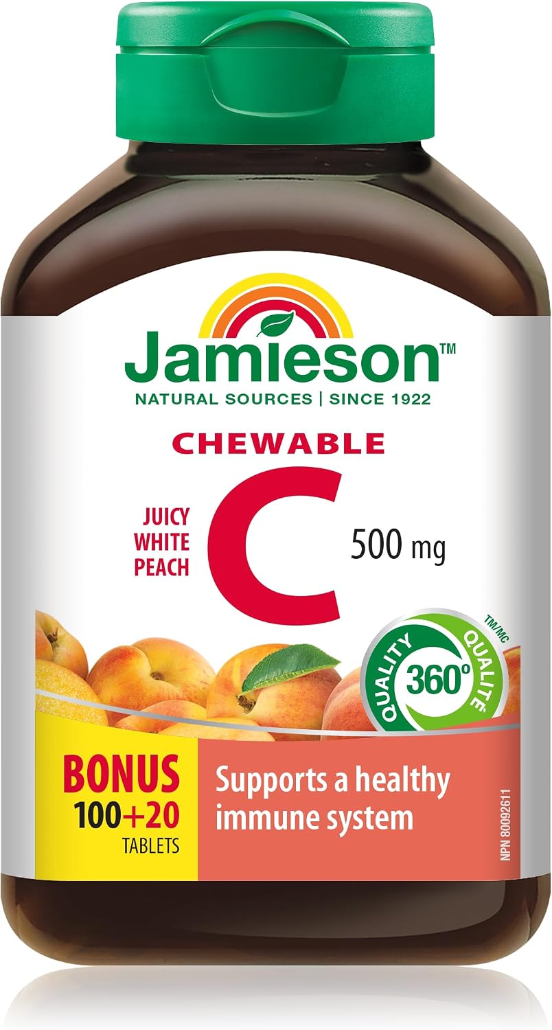 Jamieson Vitamin C Chewables 500 mg - Juicy White Peach Flavour, 120 Tablets - görsel 1