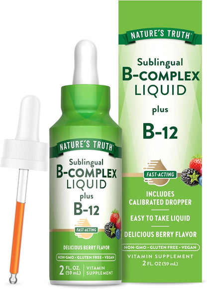 Nature's Truth Sublingual B Complex | with B12 | 59 ml | Berry Flavour | Vegan, Non-GMO & Gluten-free Food Supplement