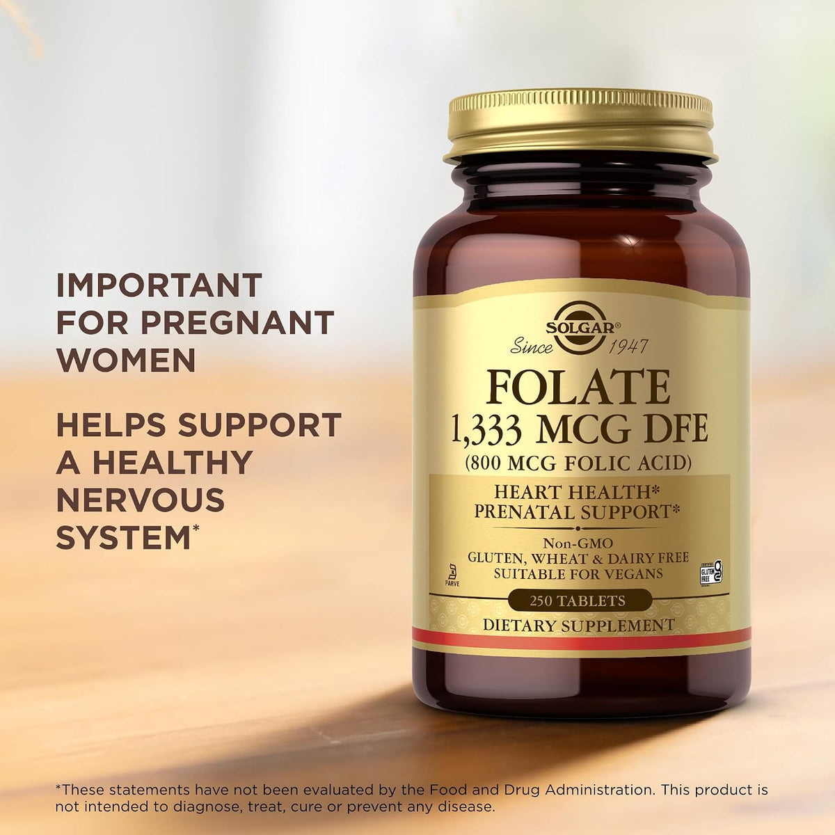 Solgar Folate 1,333 mcg DFE (Folic Acid 800 mcg) - 250 Tablets - Prenatal Support - görsel 5