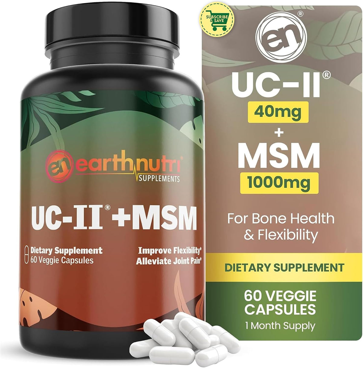 EarthNutri UC-II Collagen & MSM Food Supplement for Joint Health and Flexibility - 60 Capsules - görsel 1