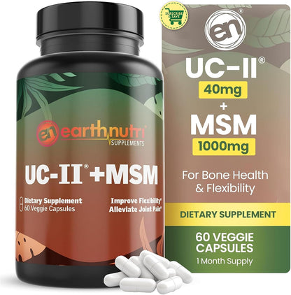 EarthNutri UC-II Collagen & MSM Food Supplement for Joint Health and Flexibility - 60 Capsules