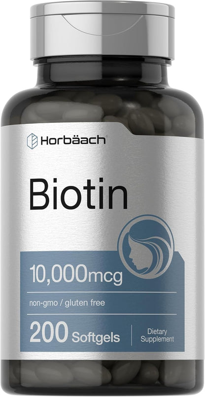 Horbäach Biotin 10,000 mcg - 200 Soft gel capsule Capsules - Vitamin B7 Supplement