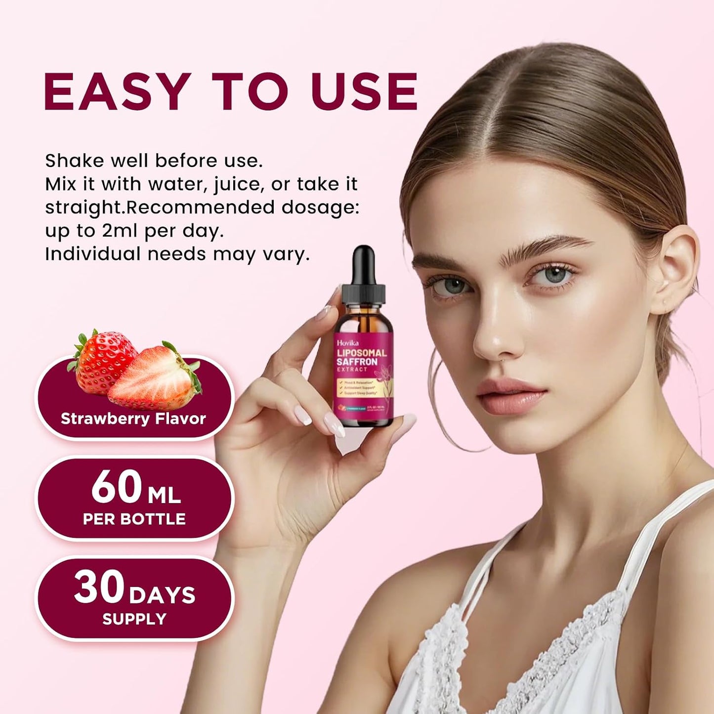 Liposomal Saffron Supplements - 88.5mg Saffron Extract Liquid Drops with L-Theanine, Chamomile, Vitamin C, B6, B12 & D3 for Antioxidant, Immune, Mood, Energy, Focus & Sleep - 60 ml Strawberry Flavour - görsel 6