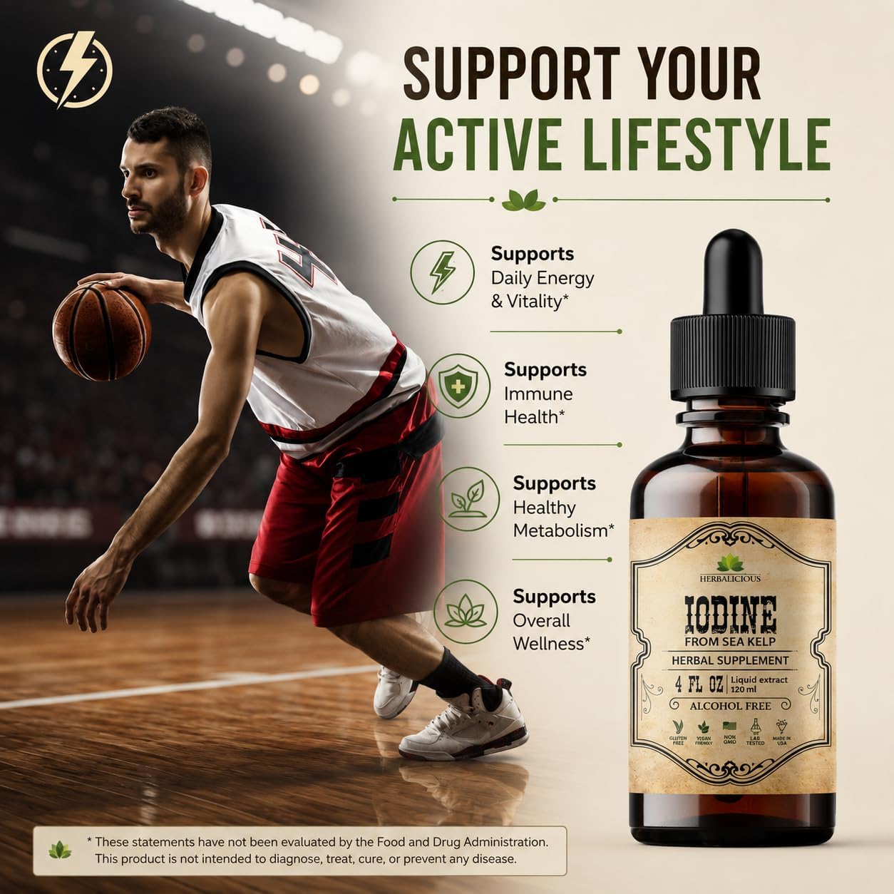 HERBALICIOUS Iodine Drops – Natural Iodine from Sea Kelp – Organic Non-GMO Thyroid Supplement – 118 ml - görsel 4
