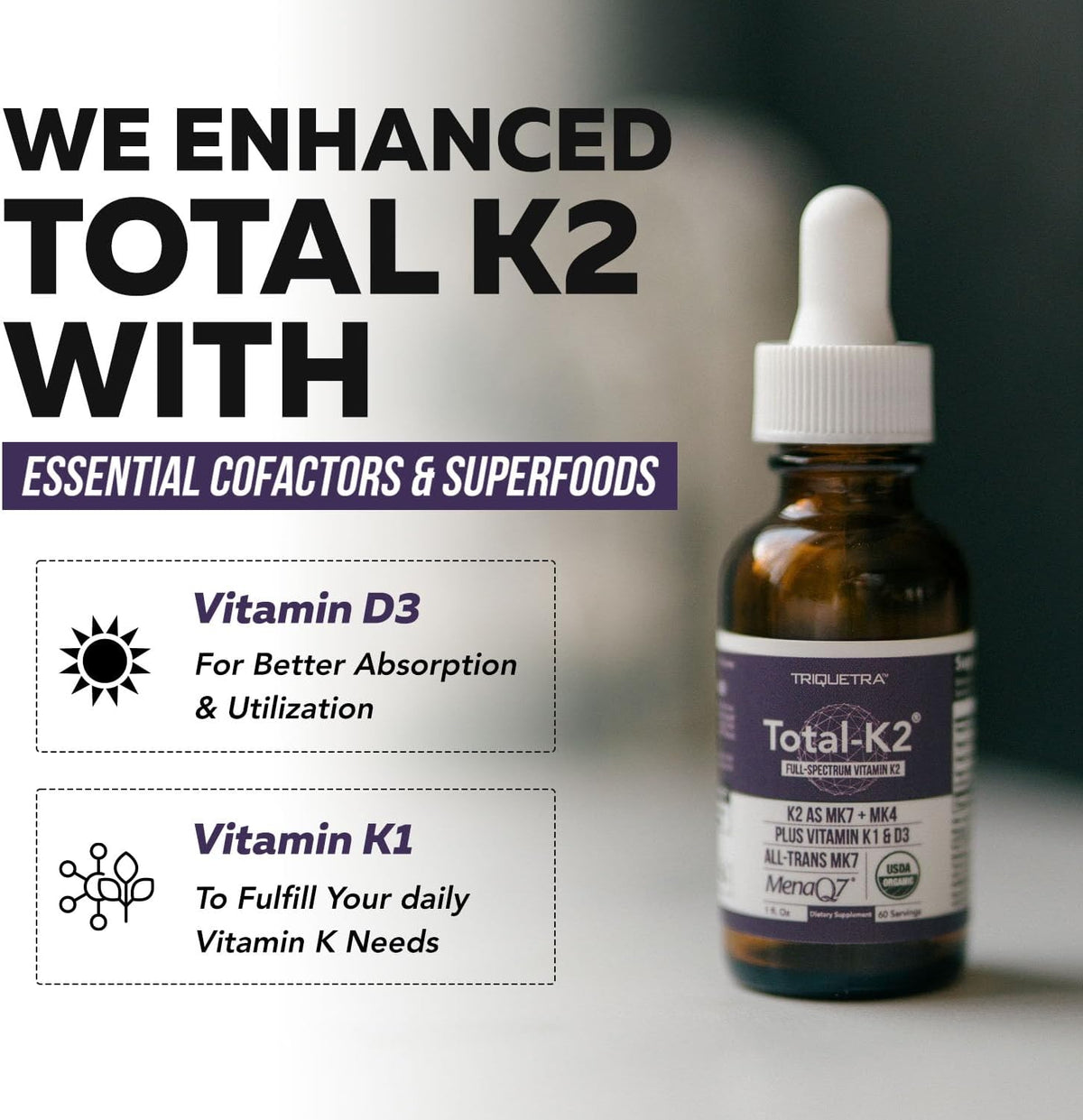 Total K2® | Vitamin K2 as MK7 & MK4 | Plus K1 & Vitamin D3 Cofactor - 620 mcg K2 per Serving - All-Trans MK7 from MenaQ7® - Full-Spectrum Vitamin K - Vegan, Organic Certified (Liquid 1 oz) - görsel 5