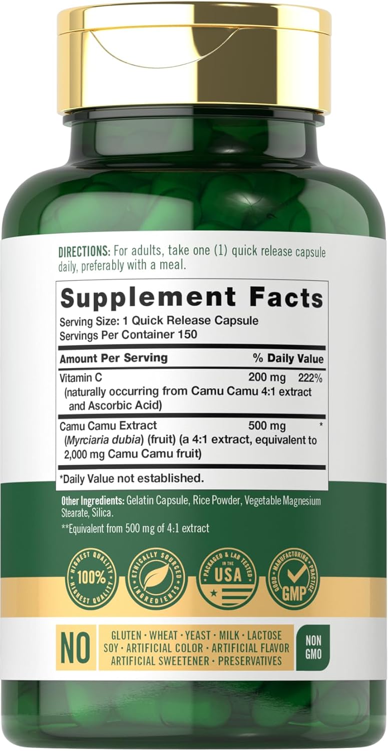 Carlyle Camu Camu with Vitamin C - 150 Capsules - Non-GMO & Gluten-free - görsel 2
