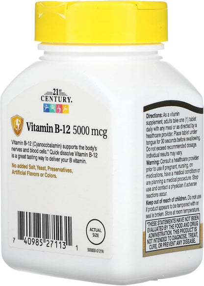 21st Century B-12 5000 mcg Sublingual Tablets, 110 Tablets