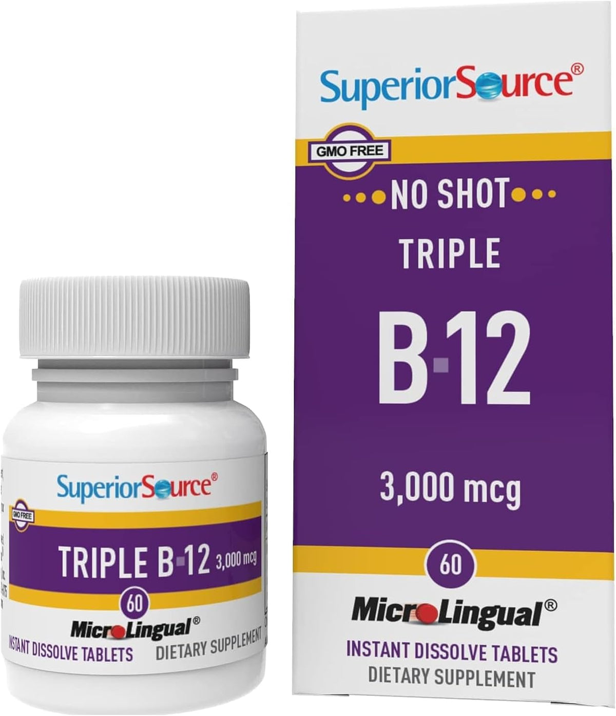 Superior Source NO Shot Triple B-12 3,000 mcg - Cardiovascular System & Energy Support Supplement - Heart Health Support Supplement with Methylcobalamin - 60 Instant Dissolve Tablets - görsel 1